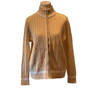 Small Denim&Co Women's Cable Knit Full Zip Mock Neck Cardigan Sweater Beige‎